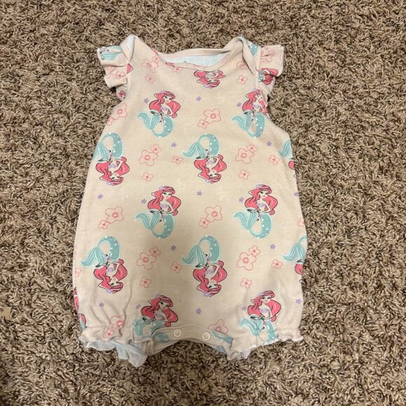 Disney Baby The Little Mermaid Romper 12 Months Pink Ariel Graphic Ruffle Sleeve - Picture 1 of 3
